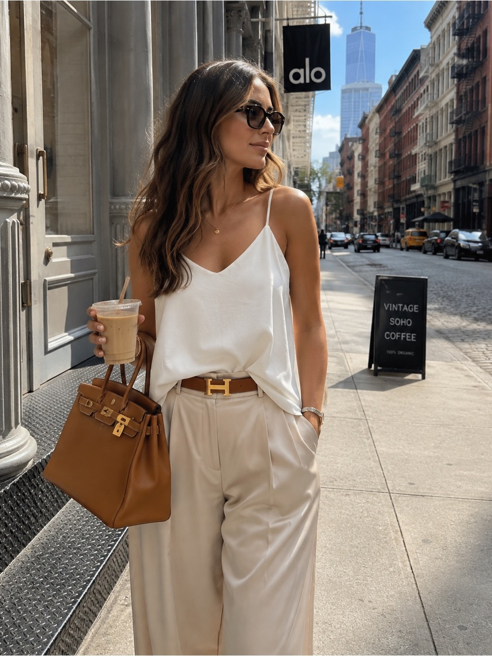 Silk White V-Neck Satin Cami Top